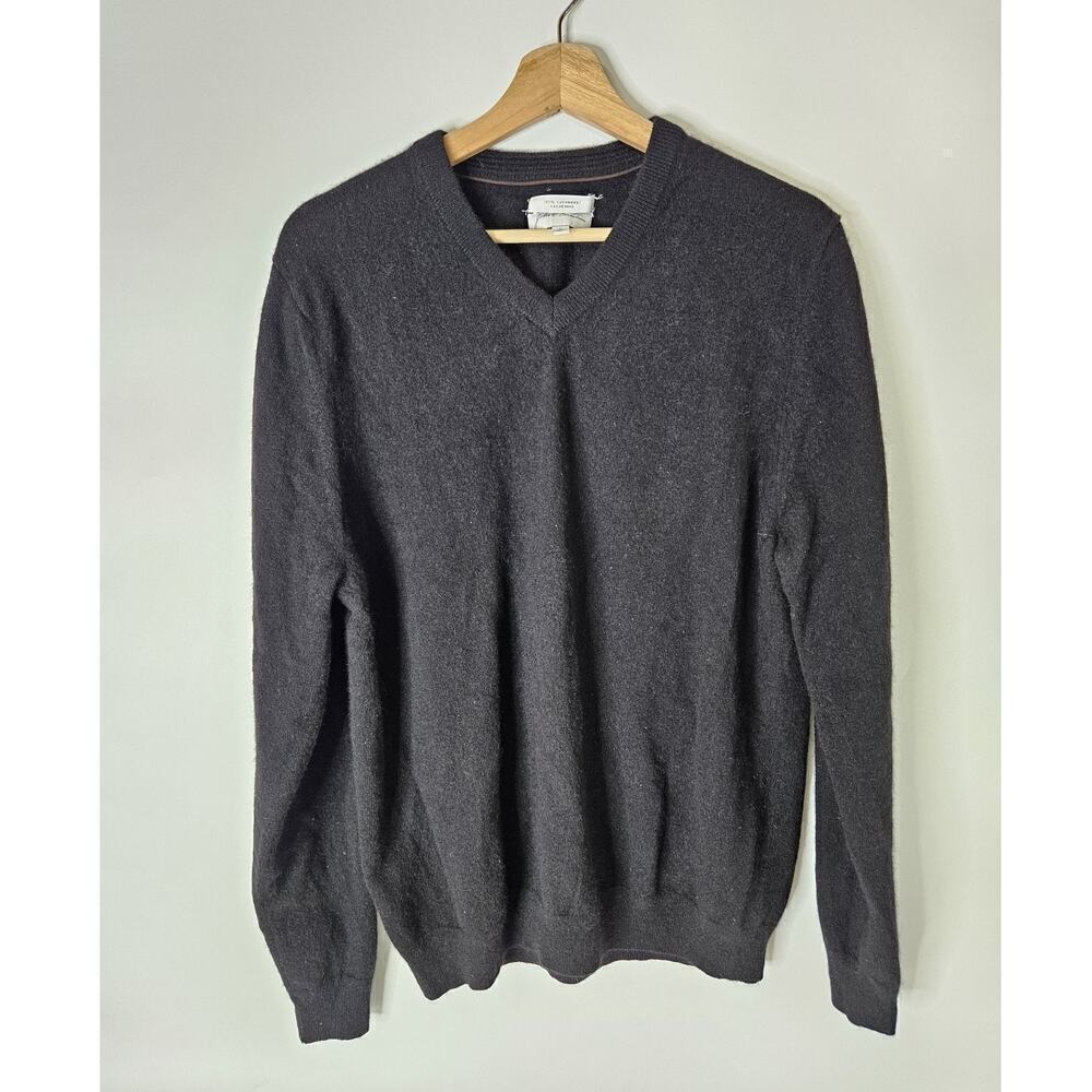 John W Nordstrom Mens Size L Black Cashmere V Neck Sweater Pullover Knit Luxe